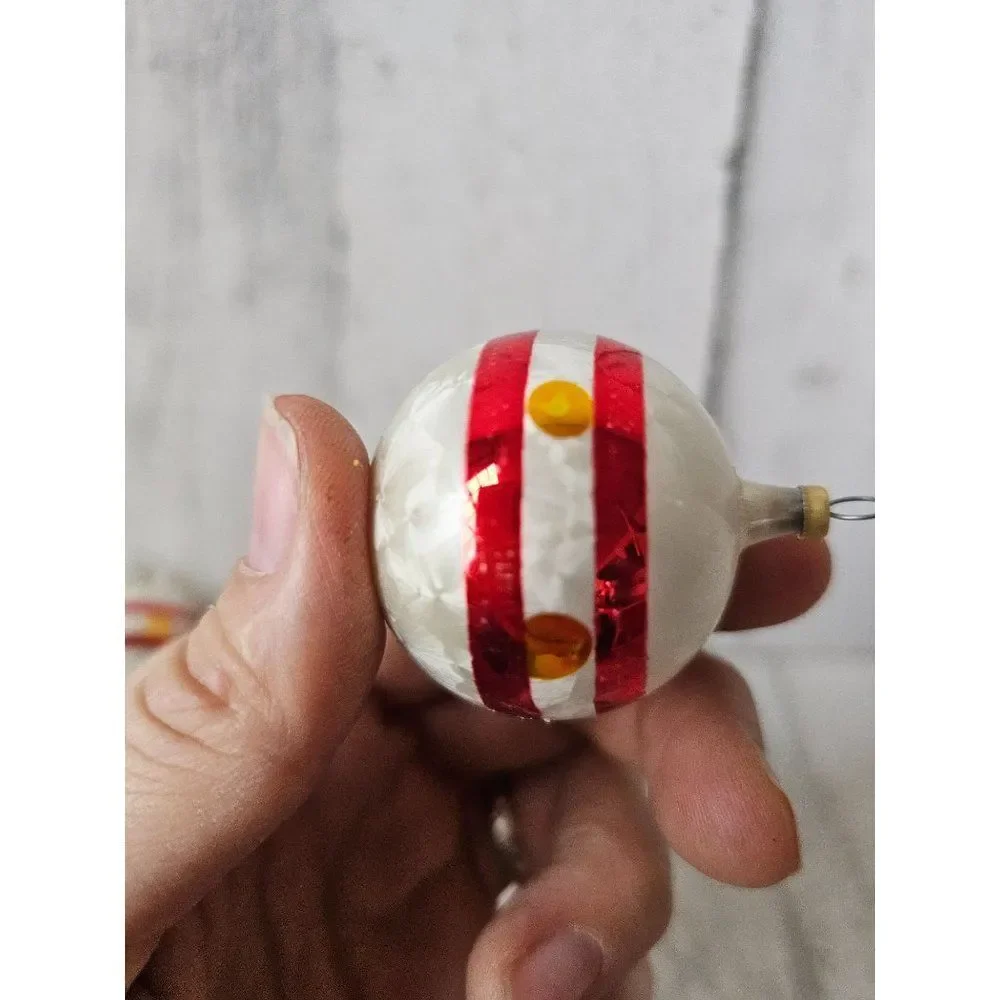 Vintage ball stripe gold white bread mini ornament Xmas‎ tree set